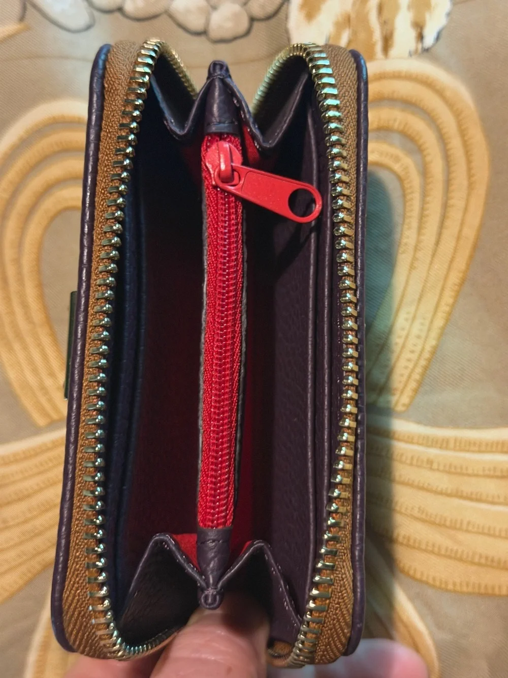 Dooney & Bourke Plum Pebble Leather Zip-Around Wallet with Contrast Trim - Picture 3 of 3